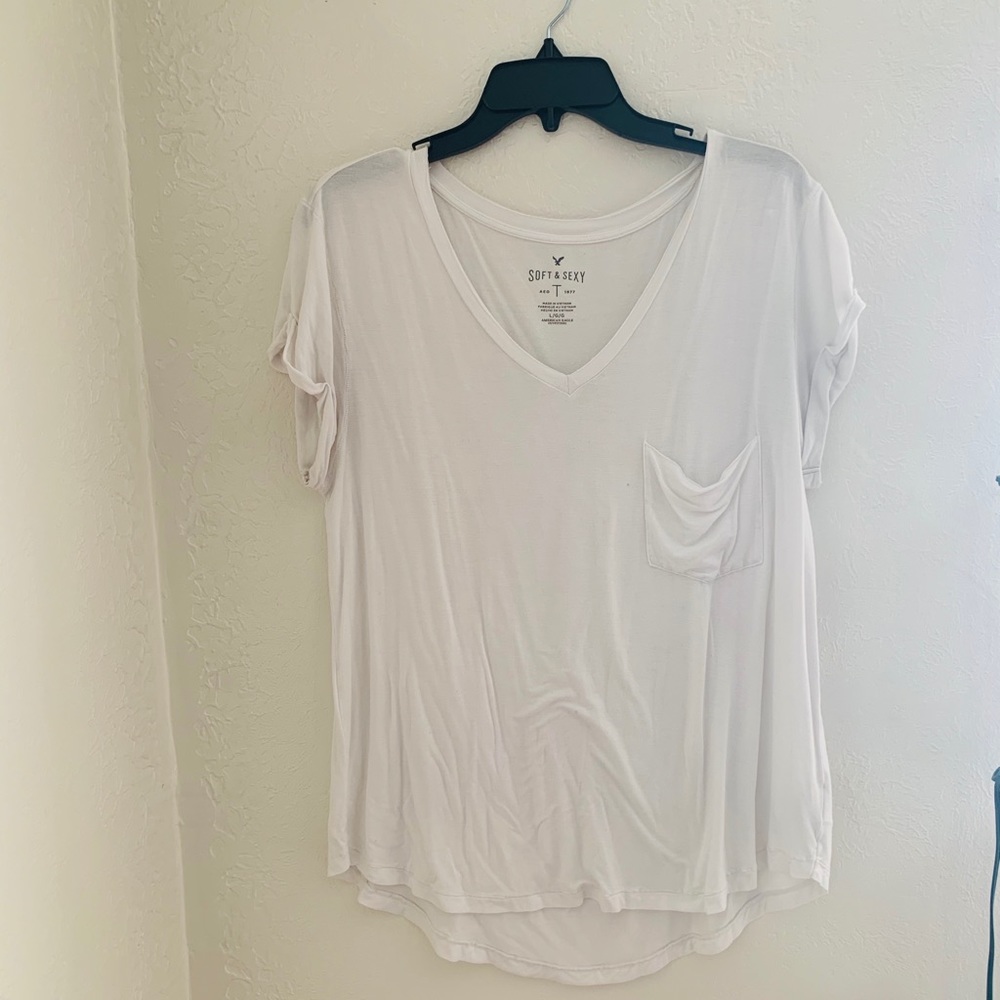 American Eagle White Pocket Tee